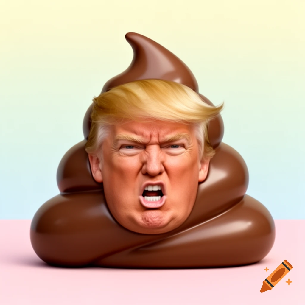 An angry Donald Trump face integrated into a shiny brown poop emoji.