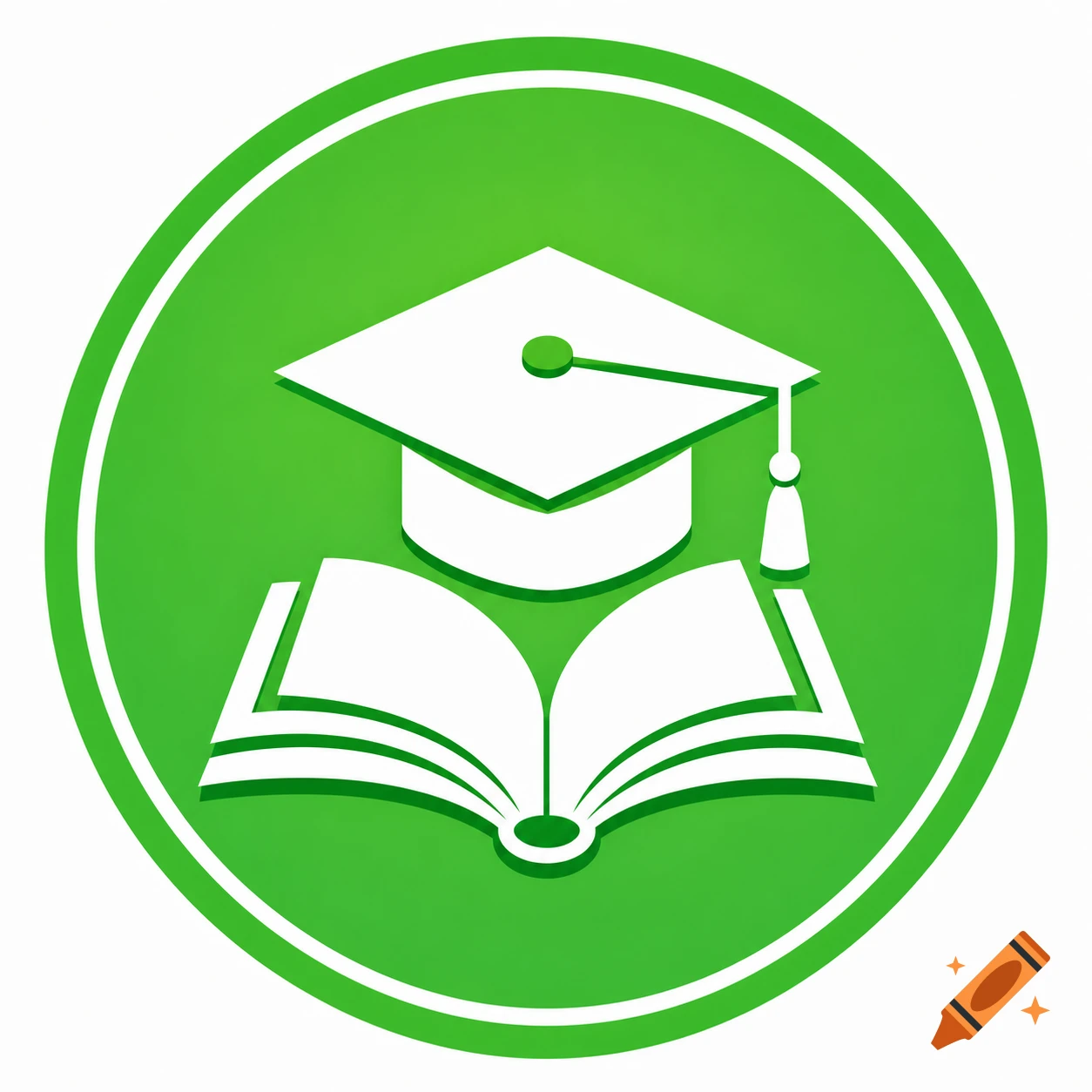 A white graduation cap and an open book icon inside a bright green circle.