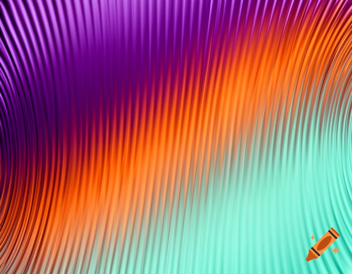 Wavy abstract background with vertical ribbed lines in purple, orange, and teal gradients.