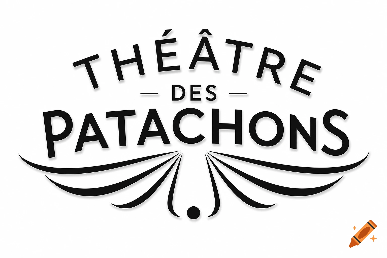 A black and white logo with "THÉÂTRE DES PATACHONS" in stylized text, flanked by decorative swooshes.