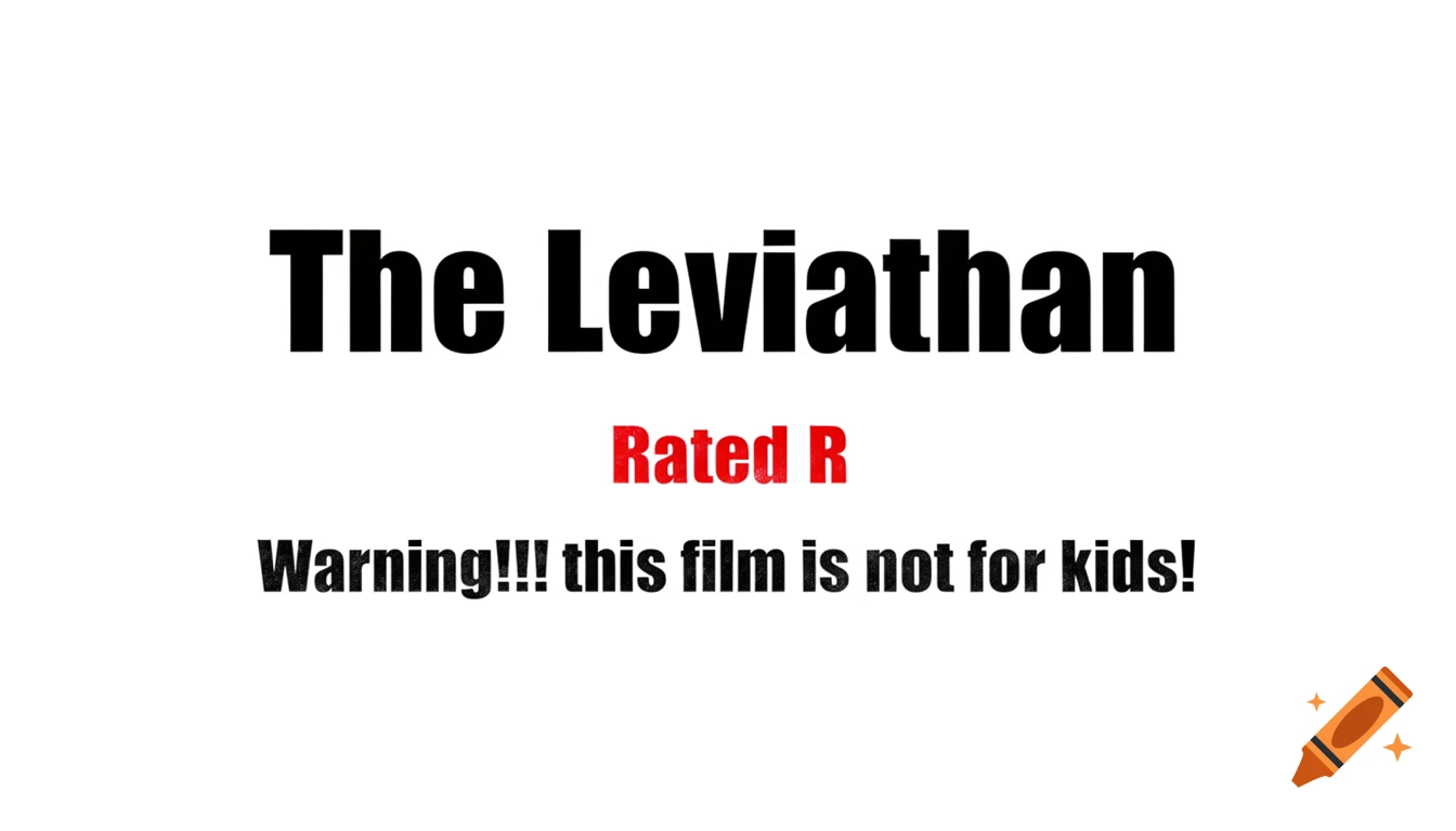 Black text "The Leviathan" and "Warning!!! this film is not for kids!" with red text "Rated R" on a white background.