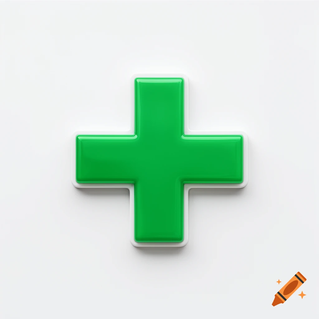 Glossy green pharmacy cross icon on a plain white background.