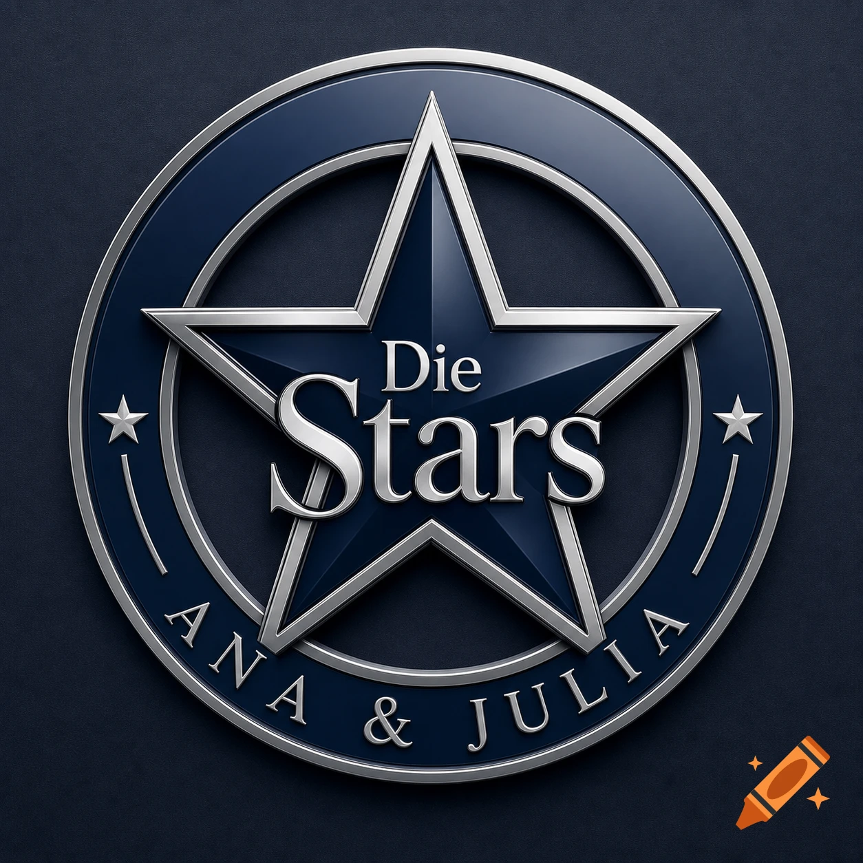 A dark blue and silver circular logo featuring a star with the text 'Die Stars' in the center and 'ANA & JULIA' around the bottom edge.