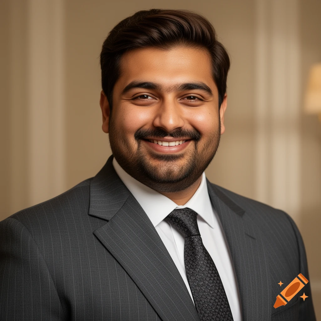A smiling man with a beard and 5 o'clock shadow in a pinstripe suit and tie, looking directly at the viewer.