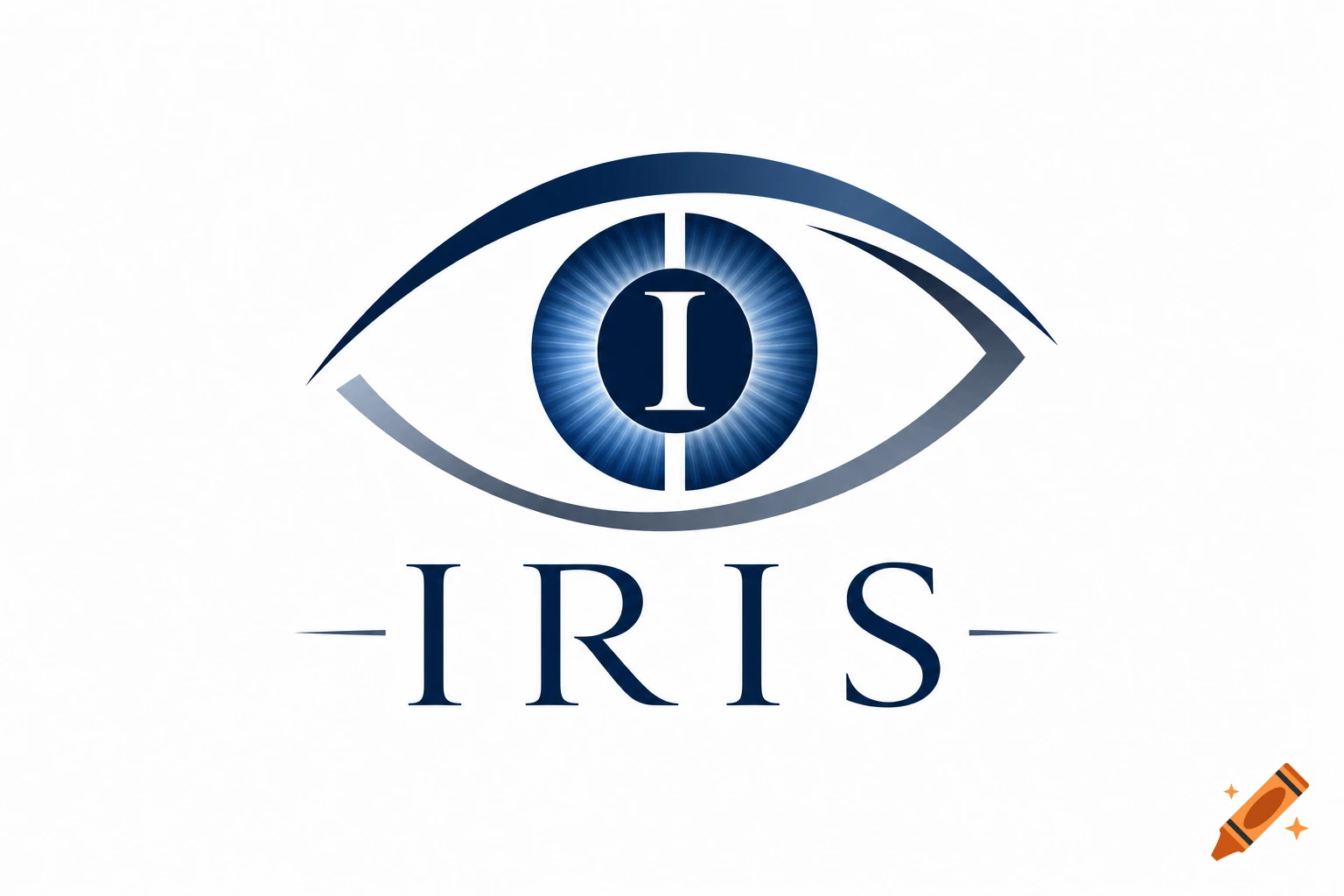 Blue eye logo with a glowing pupil containing a white letter I, and the word IRIS in dark blue text below it.