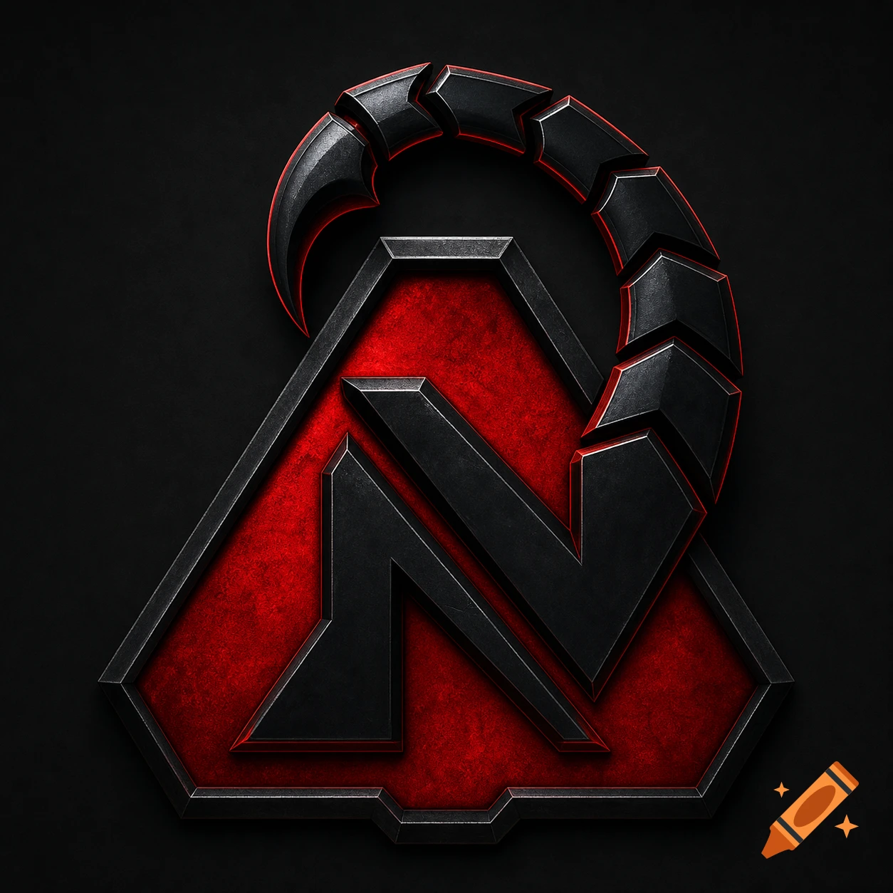 A stylized metallic black and red logo for the Brotherhood of Nod, featuring a prominent 'N' shape and a scorpion tail on a dark background.