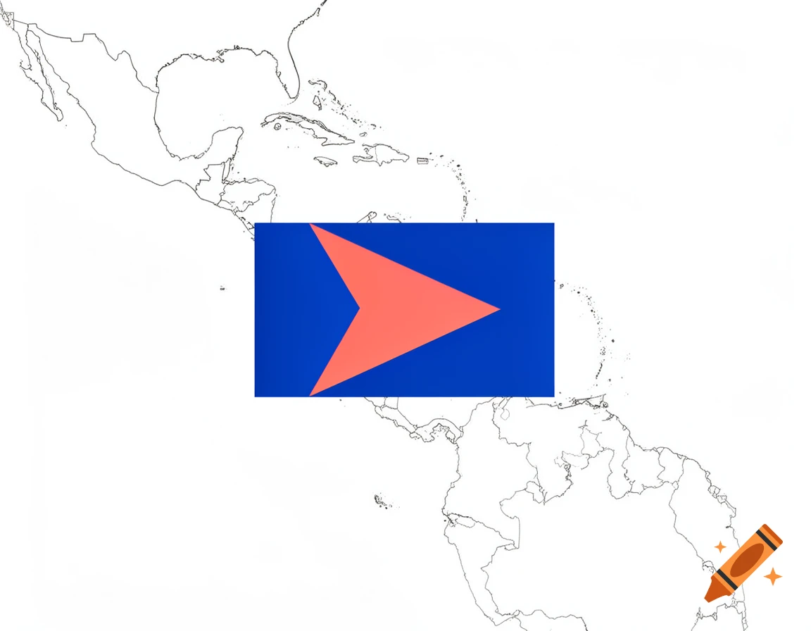 An outline map of Central America with a blue rectangle containing a large orange arrow overlaid on the Caribbean region.