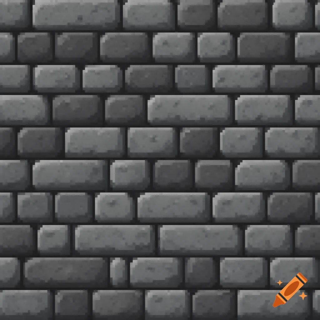 A seamless pixel art texture of a dark grey stone wall with varying shades of rectangular bricks.