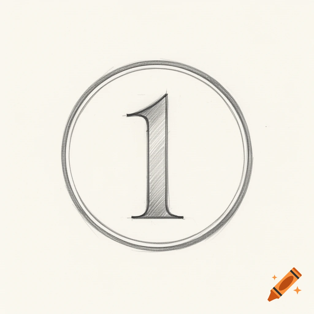 A pencil drawing of the numeral 1 enclosed within a circle on a light background.