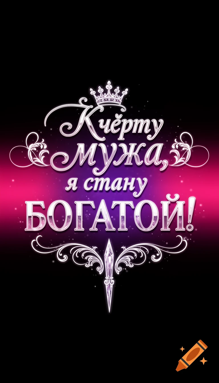 Decorative Russian typography with a metallic look, glowing white outlines, and a pink-to-purple gradient. Features a crown and rococo swirls.