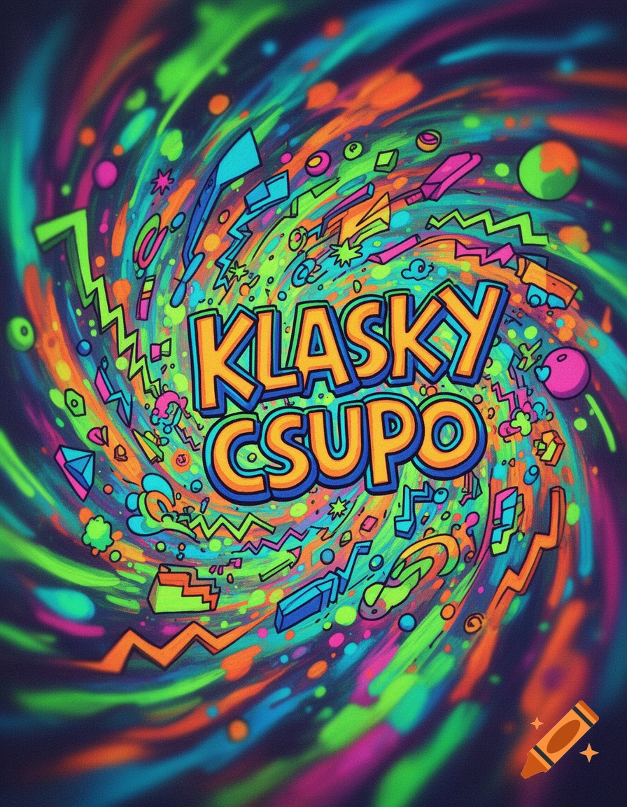 Colorful abstract psychedelic swirl with KLASKY CSUPO text in the center.