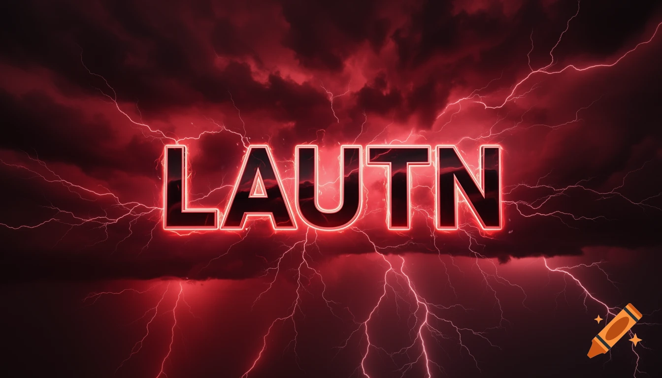 Red and black lightning fills a stormy sky behind the bold, glowing red text 'LAUTN' for a discord server banner.