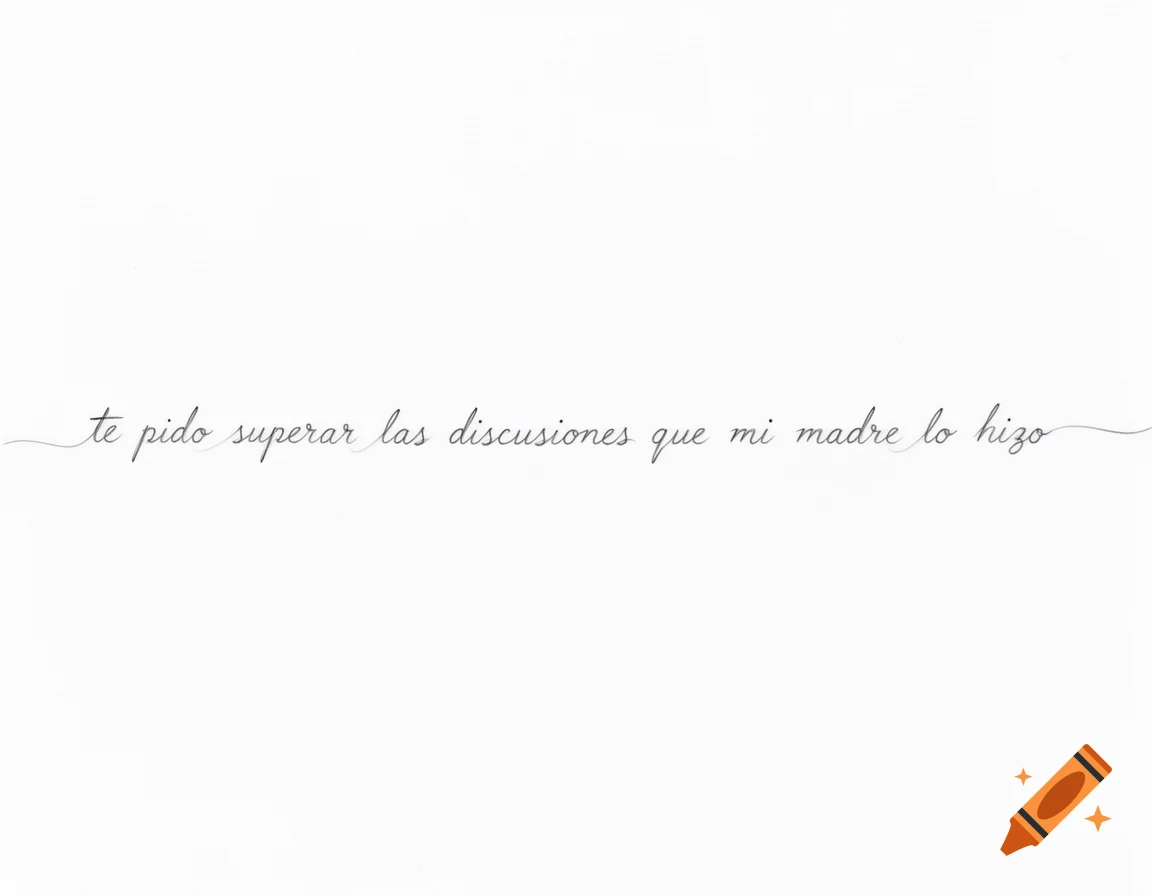 Minimalist sketch of Spanish text 'te pido superar las discusiones que mi madre lo hizo' in fine script on white paper.