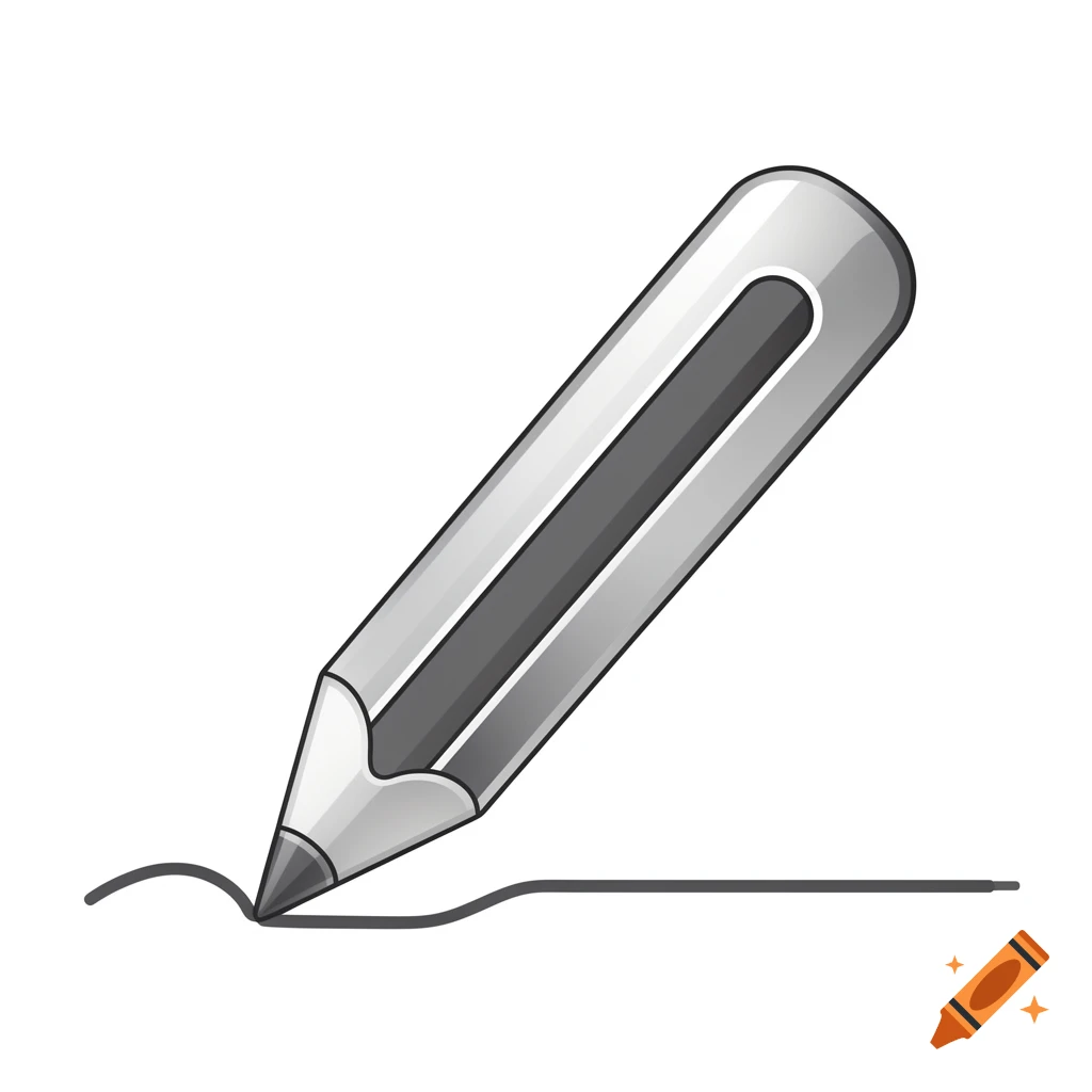 A stylized grey and white pencil drawing a line on a white background, in the style of a clean icon.