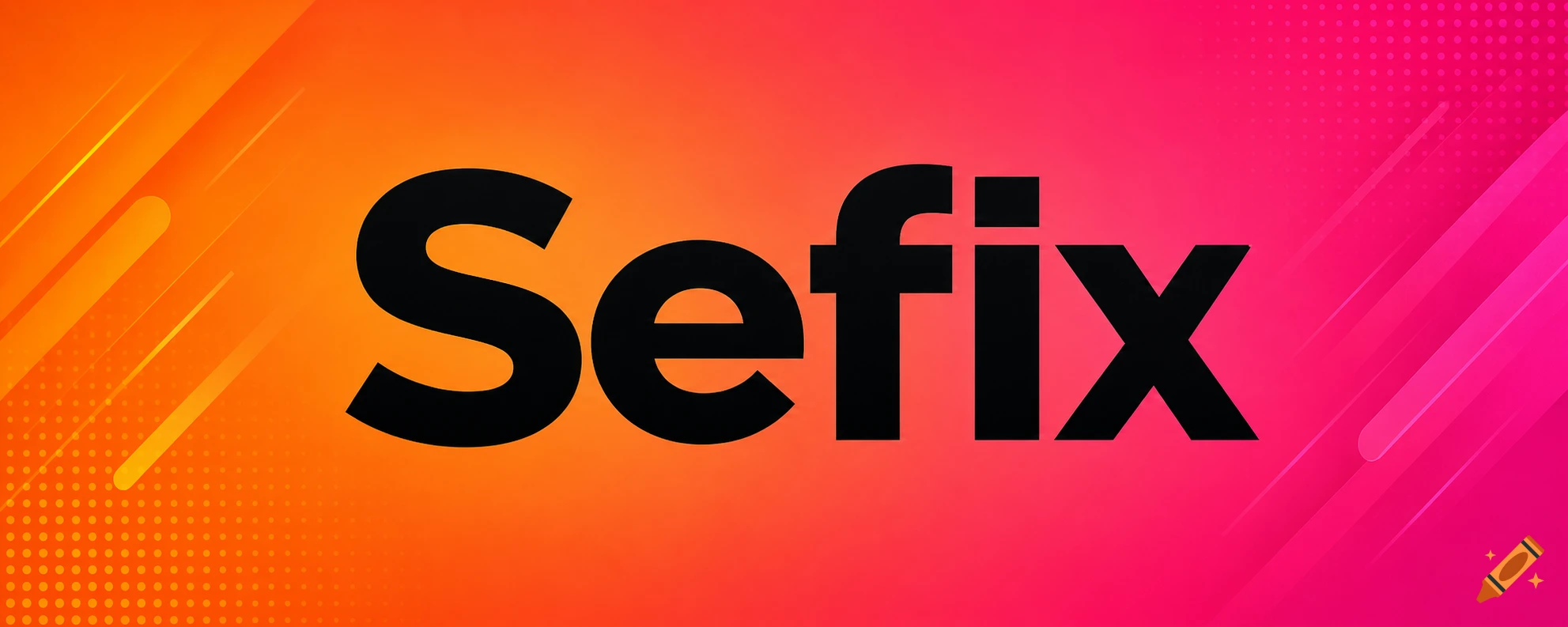 Black 'Sefix' text on a vibrant orange to pink gradient background with abstract lines and dots.