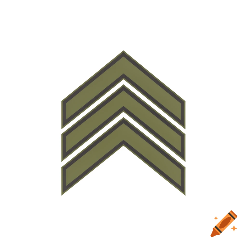 Three olive green military chevrons pointing upwards, outlined in dark gray, on a white background.