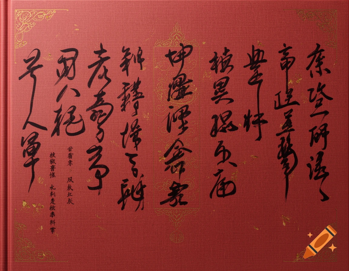 A vibrant red book cover adorned with elegant black Chinese calligraphy and intricate golden patterns.