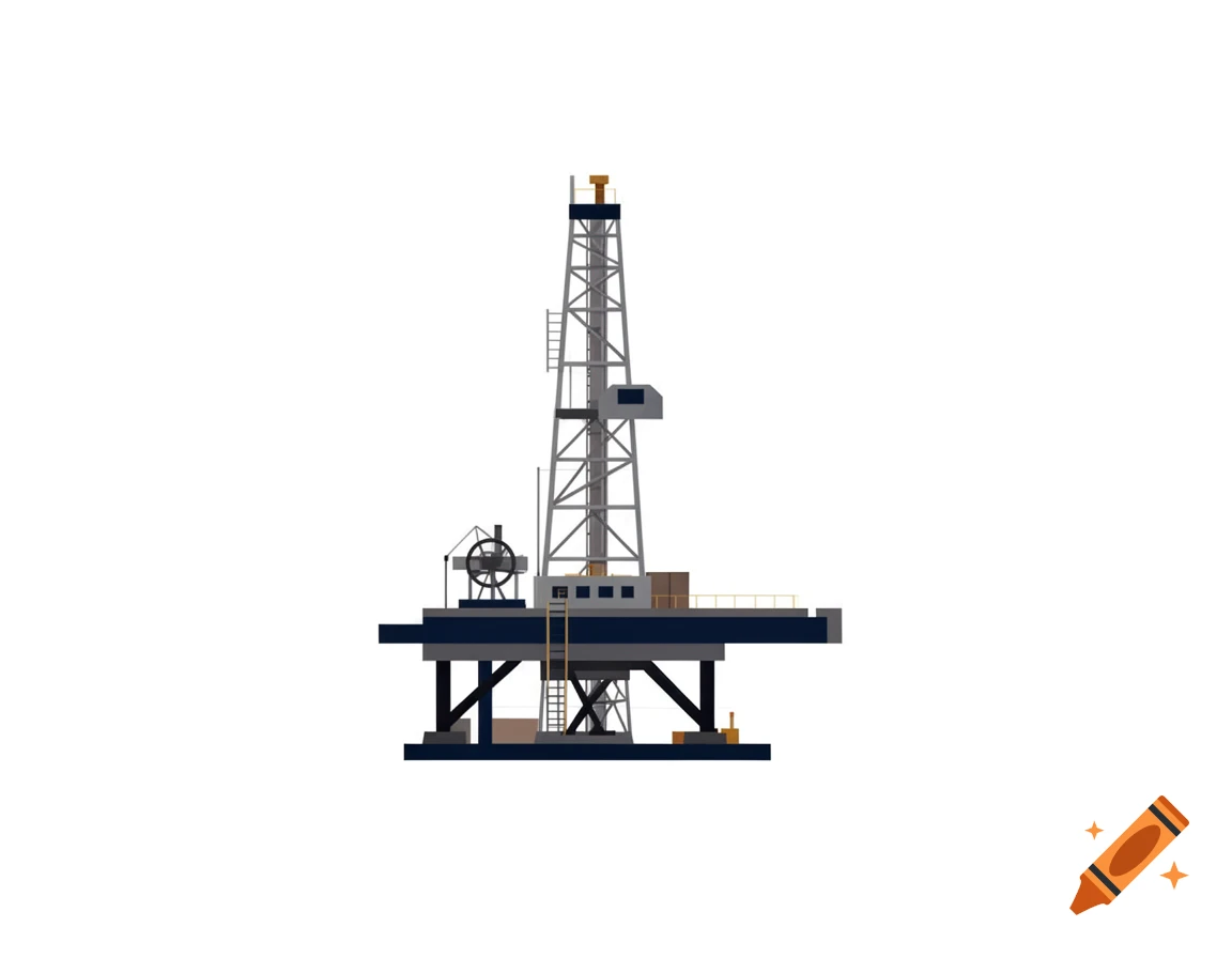 A minimalist vector graphic illustration of a crude oil drilling rig on a platform.