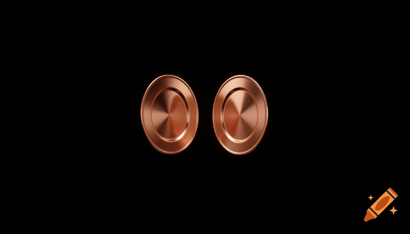 Two copper-colored, brushed metal disks with concentric rings against a black background.