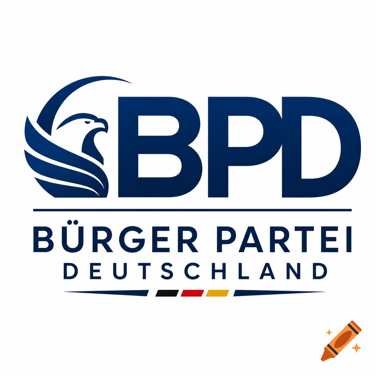 Dark blue logo for 'Bürger Partei Deutschland' with an eagle, 'BPD', and a stripe in German flag colors.