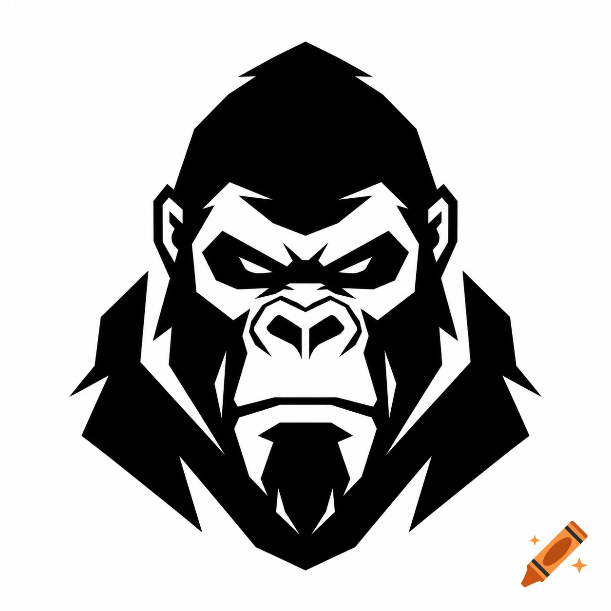 A minimalist, high-contrast, black and white vector logo of a gorilla's head with a powerful, aggressive, and geometric design.
