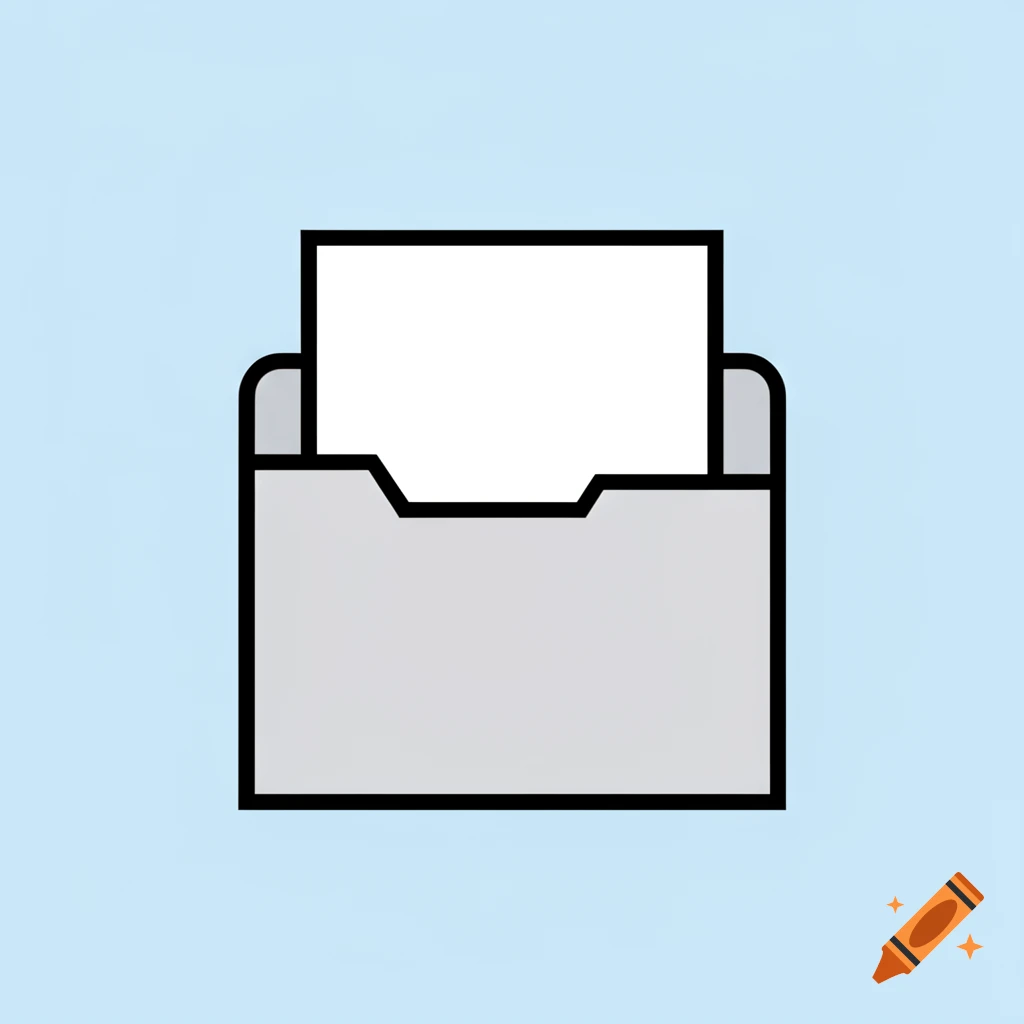 Minimalist icon of a white document being placed into a gray file folder on a light blue background.