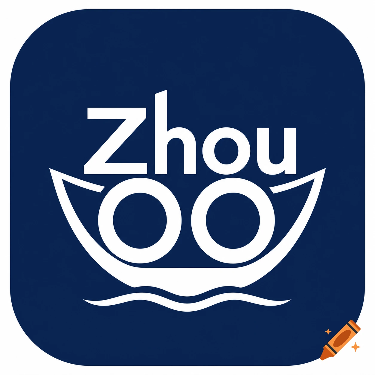 White 'Zhou' text above a boat graphic with two circles inside, on a dark blue background.