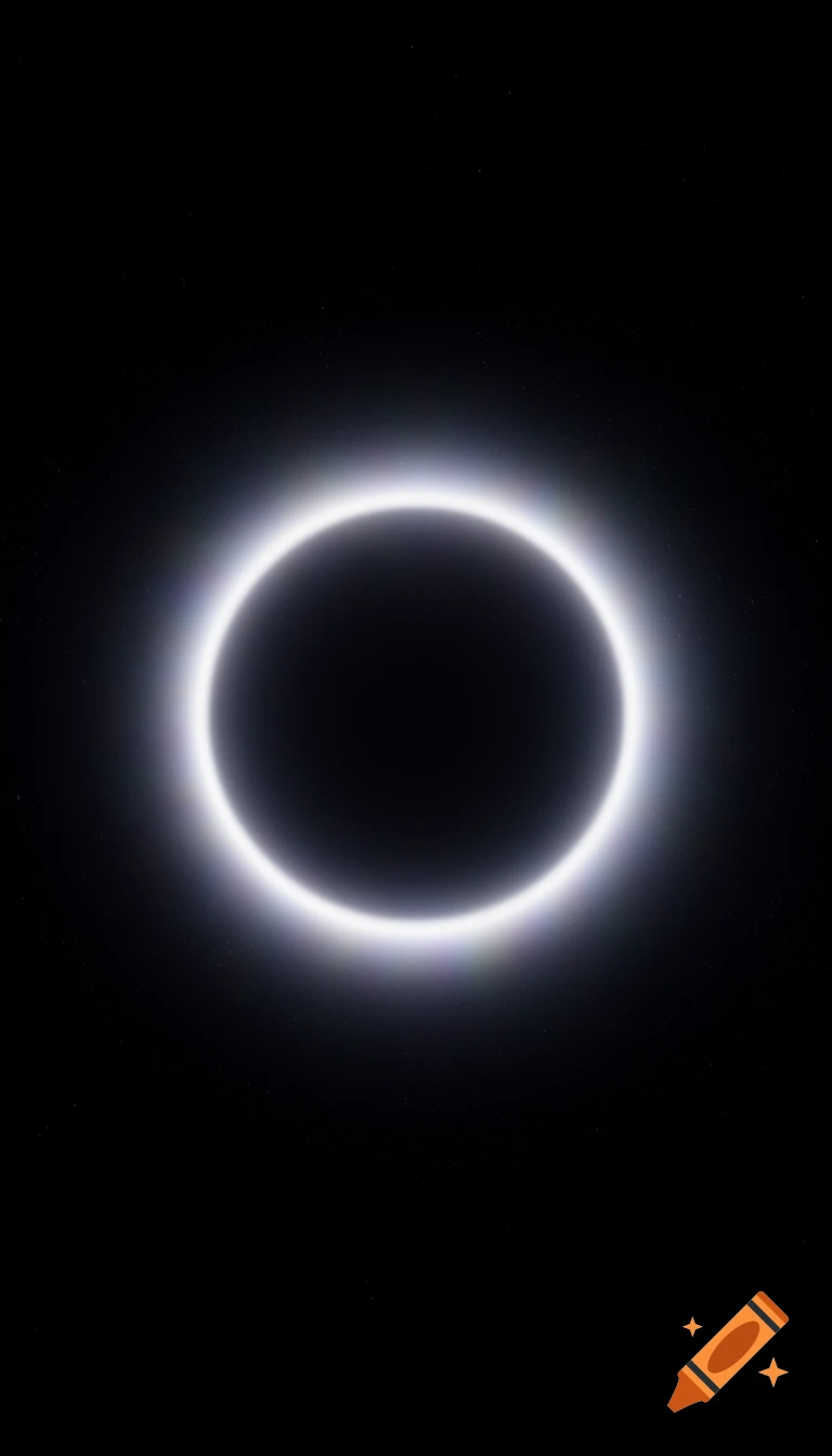 A bright, glowing white ring, like a halo or an eclipse, set against a dark, star-filled sky.