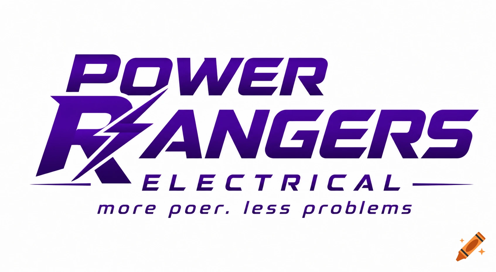 A purple logo for Power Rangers Electrical, featuring a lightning bolt and the slogan 'more poer. less problems' on a white background.