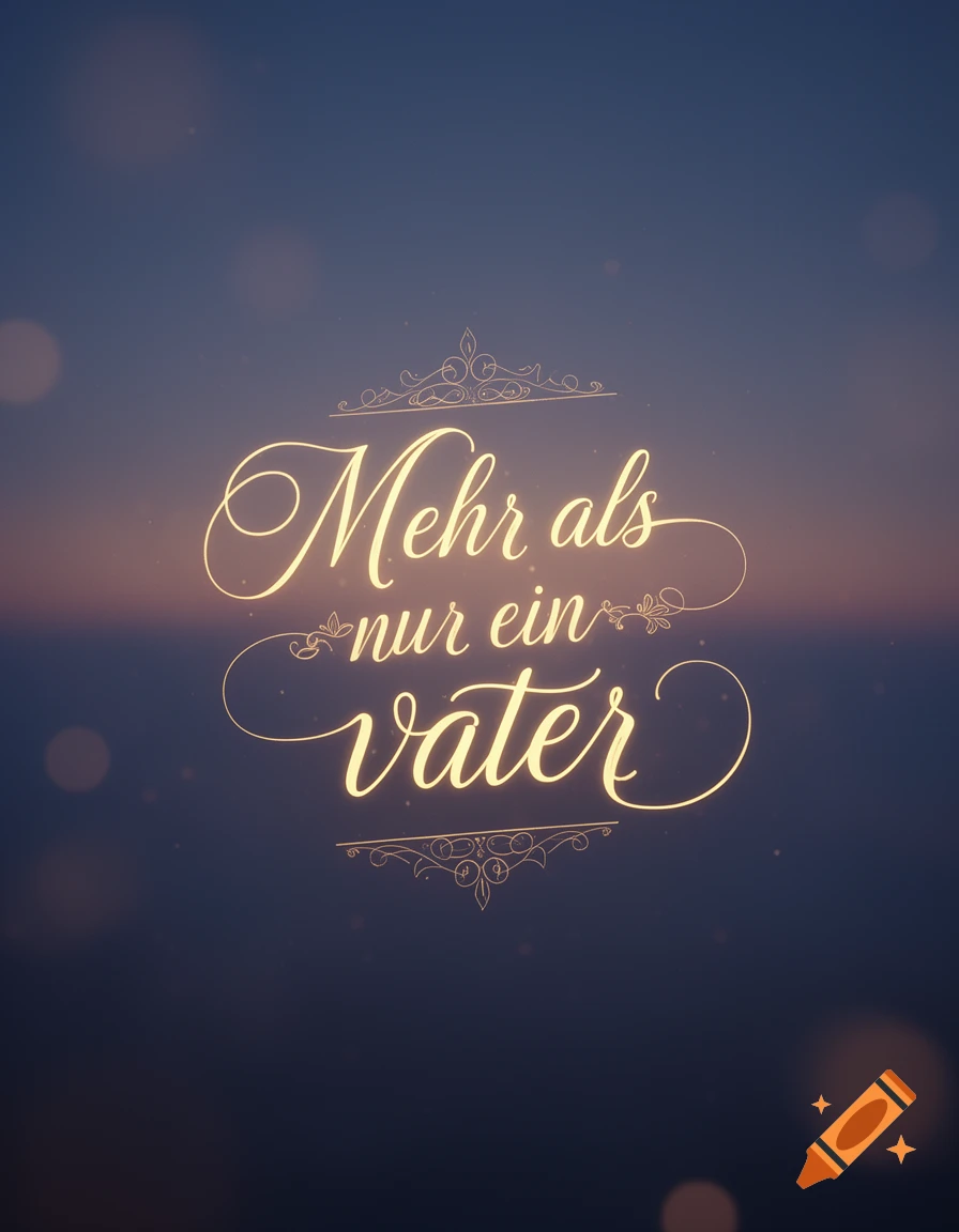 Elegant golden script text "Mehr als nur ein vater" with a soft glow on a dark blue and orange gradient background.
