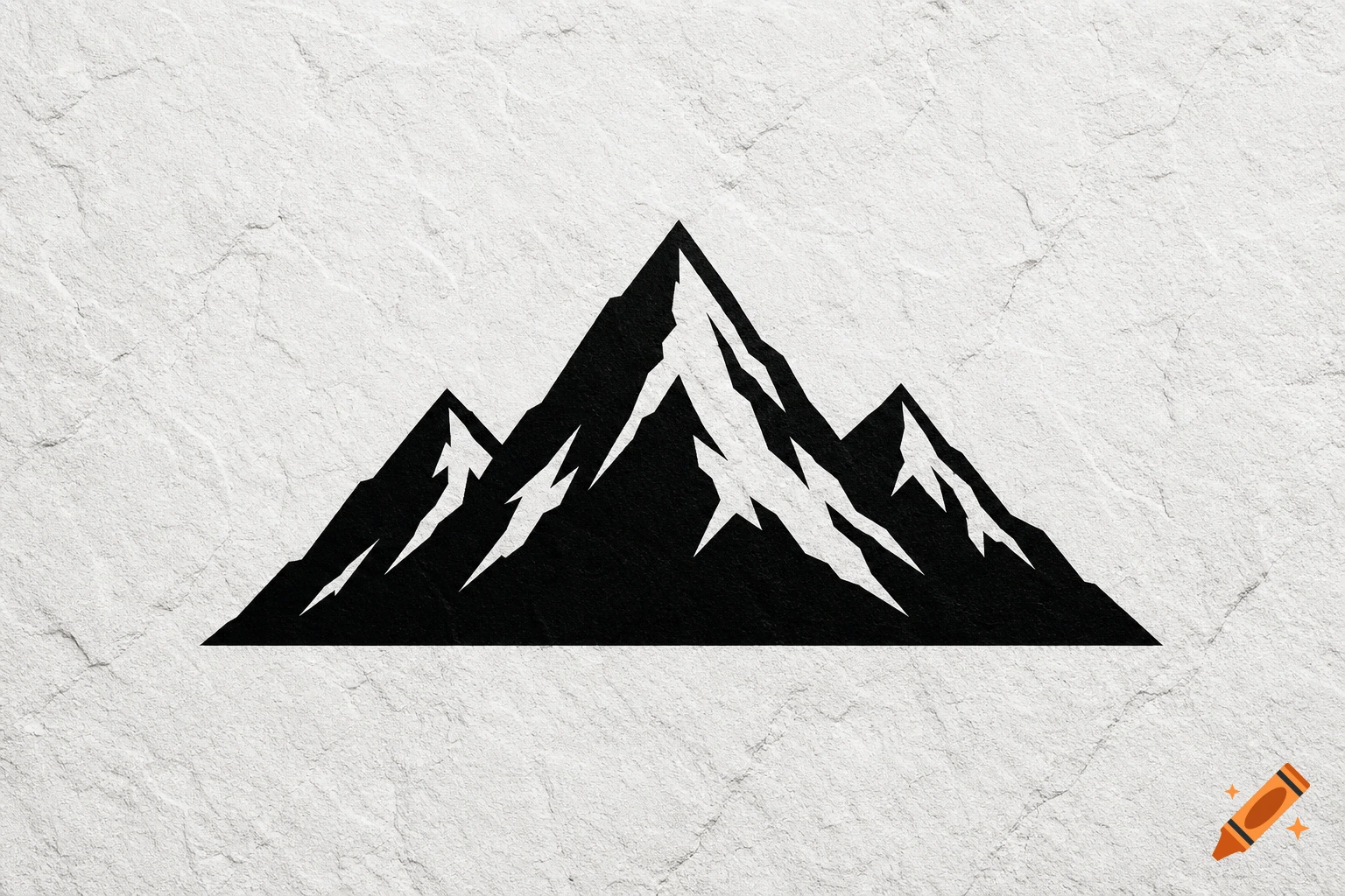 A minimalist black mountain range symbol on a textured white background.
