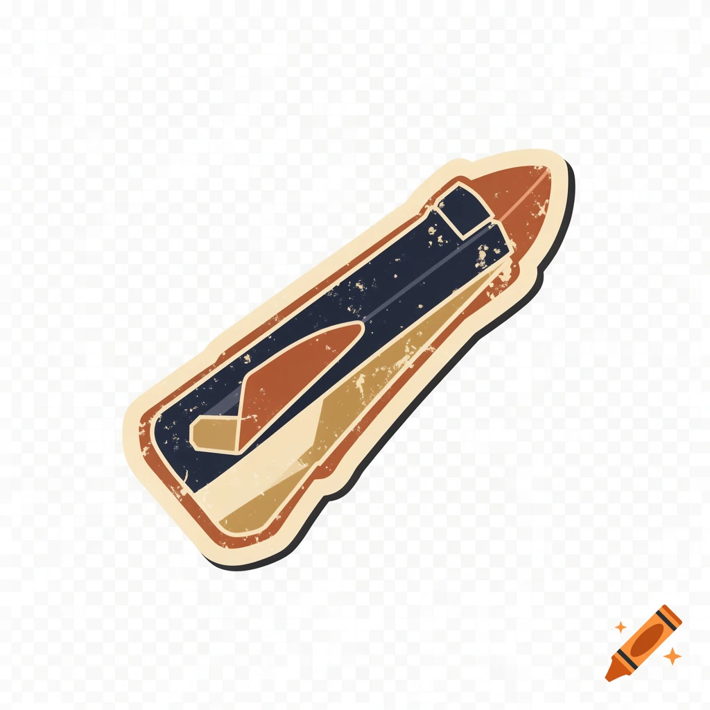 Vintage illustration of a utility knife in a flat vector, retro sticker style with a worn texture, deep navy, burnt gold, and cream colors.