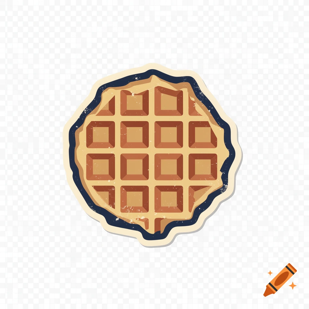 Vintage flat vector illustration of a waffle with a distressed, sticker-like aesthetic on a transparent background.