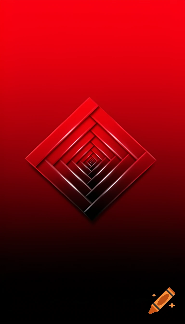Abstract red and black square spiral tunnel against a gradient background.