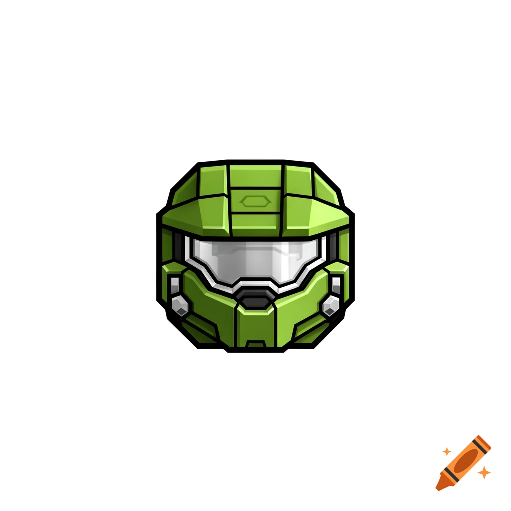 A 2D, blocky, green Master Chief helmet with a silver visor, stylized like a Geometry Dash cube on a white background.