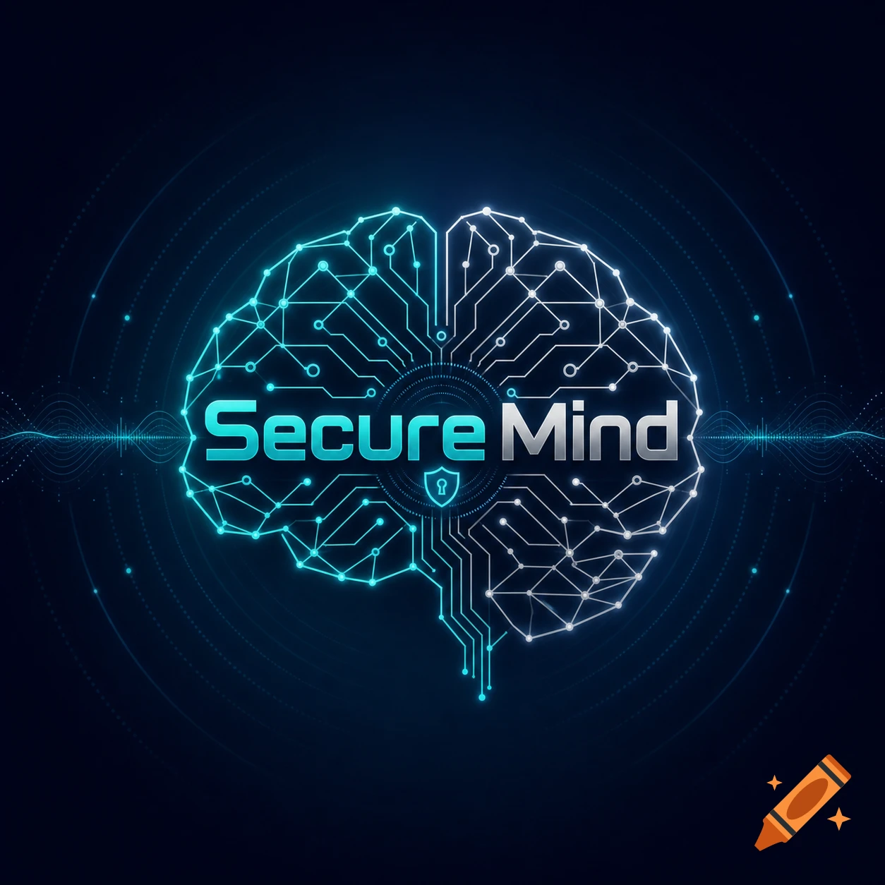 A futuristic logo featuring a brain made of glowing blue and white circuits, with the text 'Secure Mind' and a padlock shield icon.
