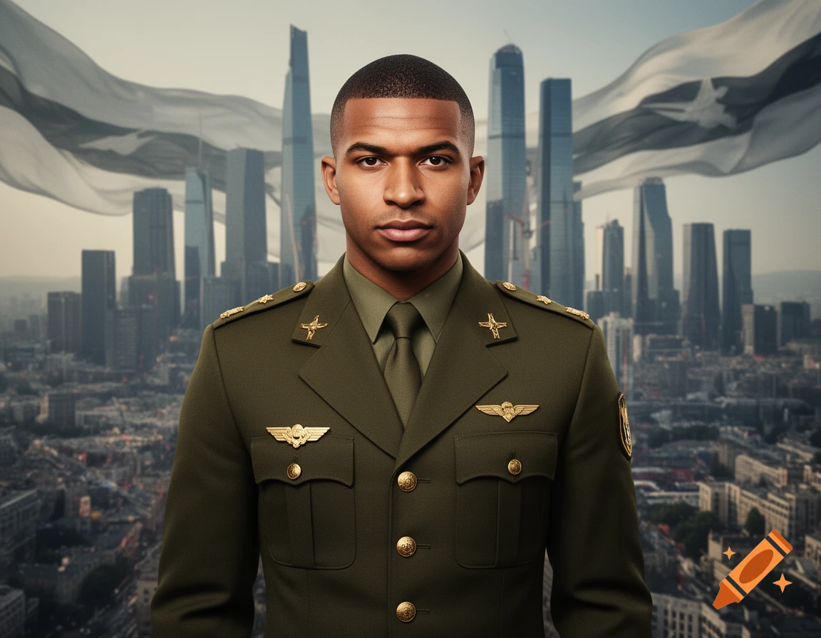 A man in a green military uniform with gold insignia stands before a ...