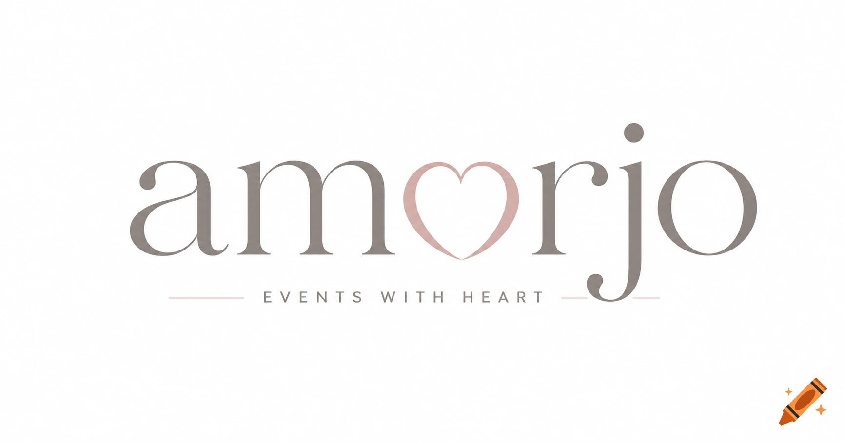 Minimalist logo for 'amorjo' with a heart replacing the 'o' and the tagline 'EVENTS WITH HEART' in a refined style.