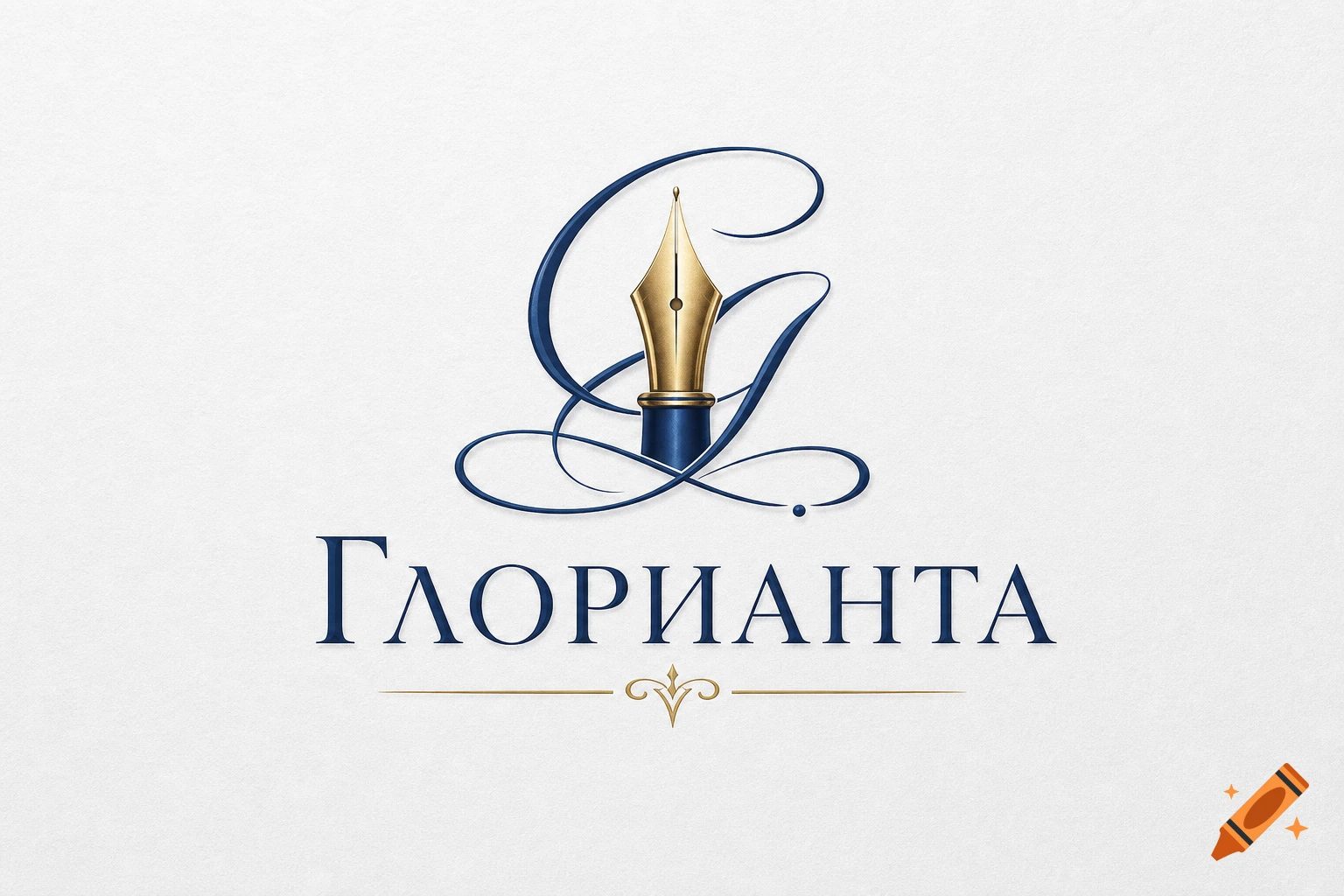 A stylized logo with a dark blue letter G and a golden fountain pen nib, with the Cyrillic word 'ГЛОРИАНТА' below, on a textured white background.