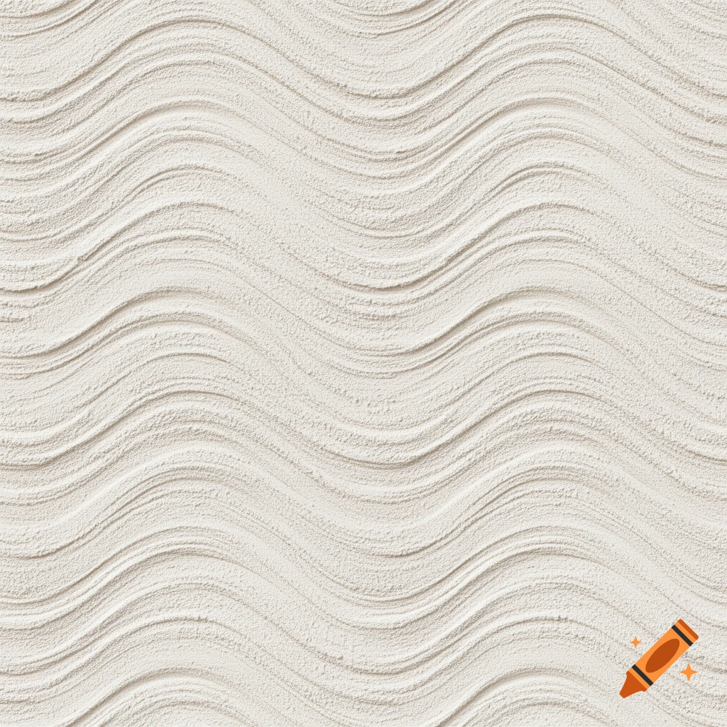 A close-up of a light beige stucco wall with undulating wavy textured patterns.