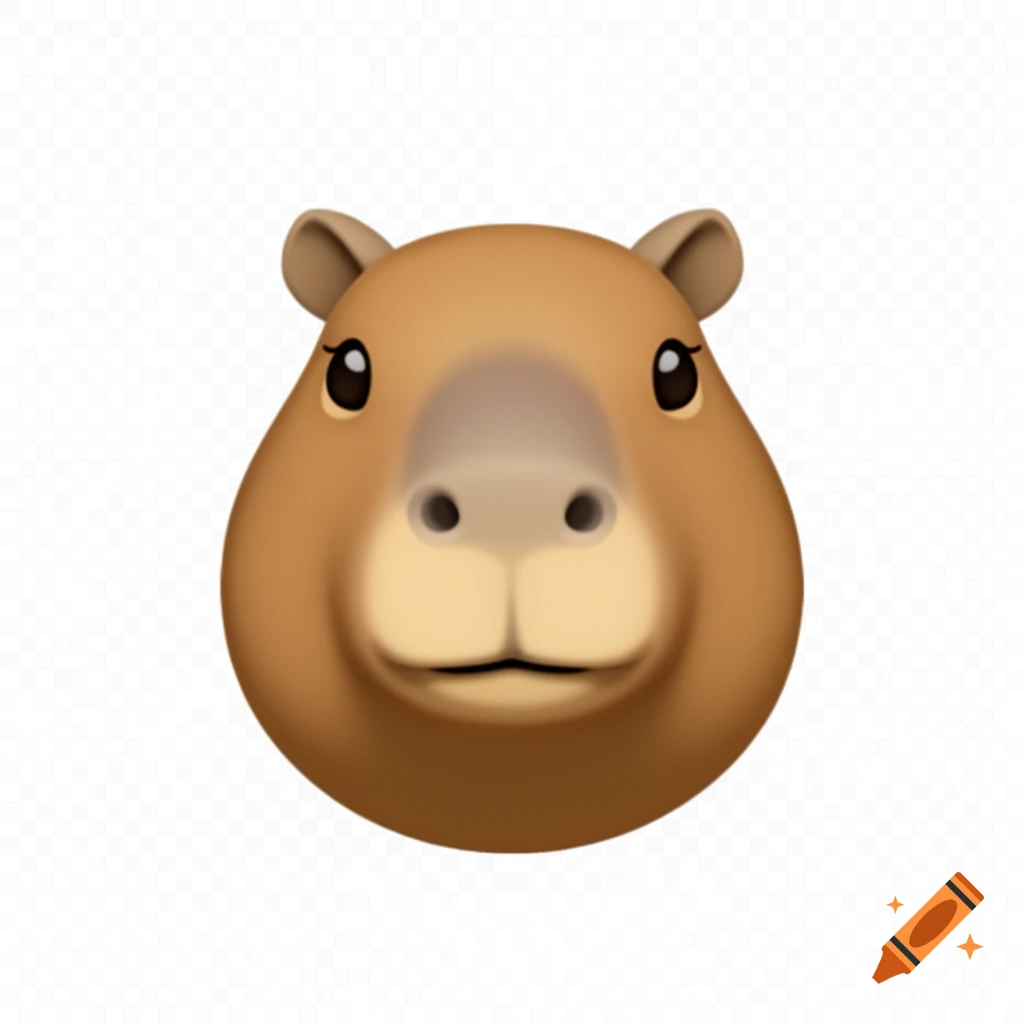 A cute capybara head emoji in the Apple style, with a brown face, small ears, and black eyes.