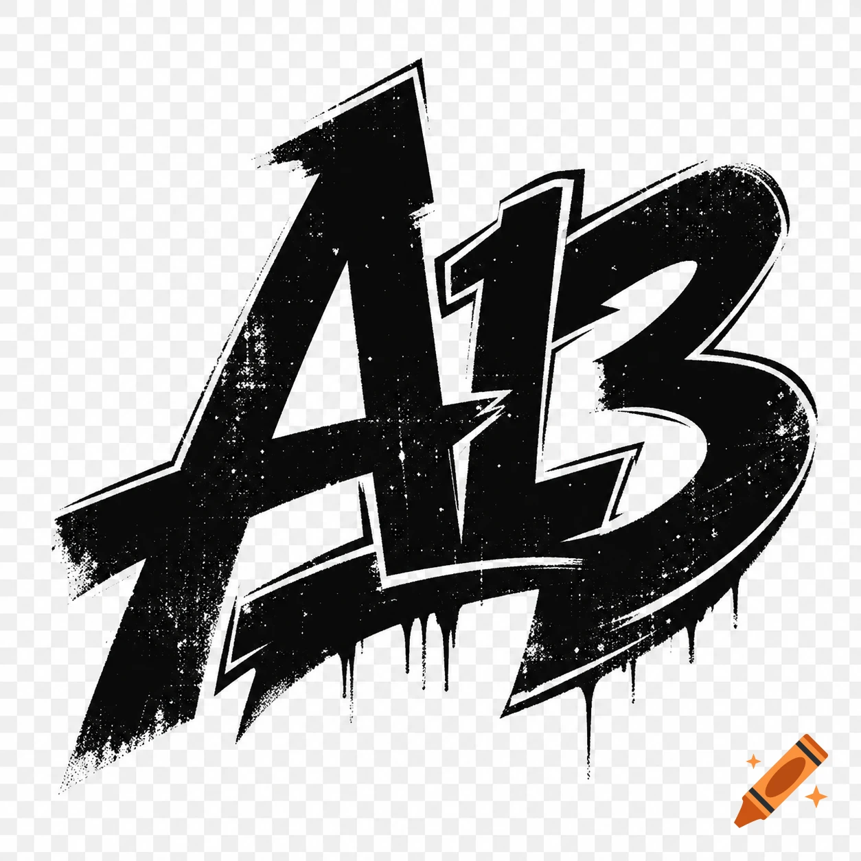 A black, distressed, graffiti-style logo displaying 'A13' with dripping effects and a white outline on a transparent background.