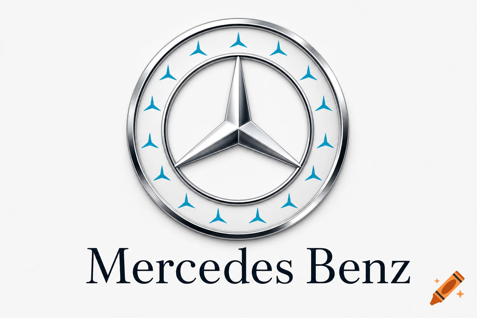 A silver Mercedes Benz logo with a three-pointed star, surrounded by smaller blue stars, and the text 'Mercedes Benz' on a white background.