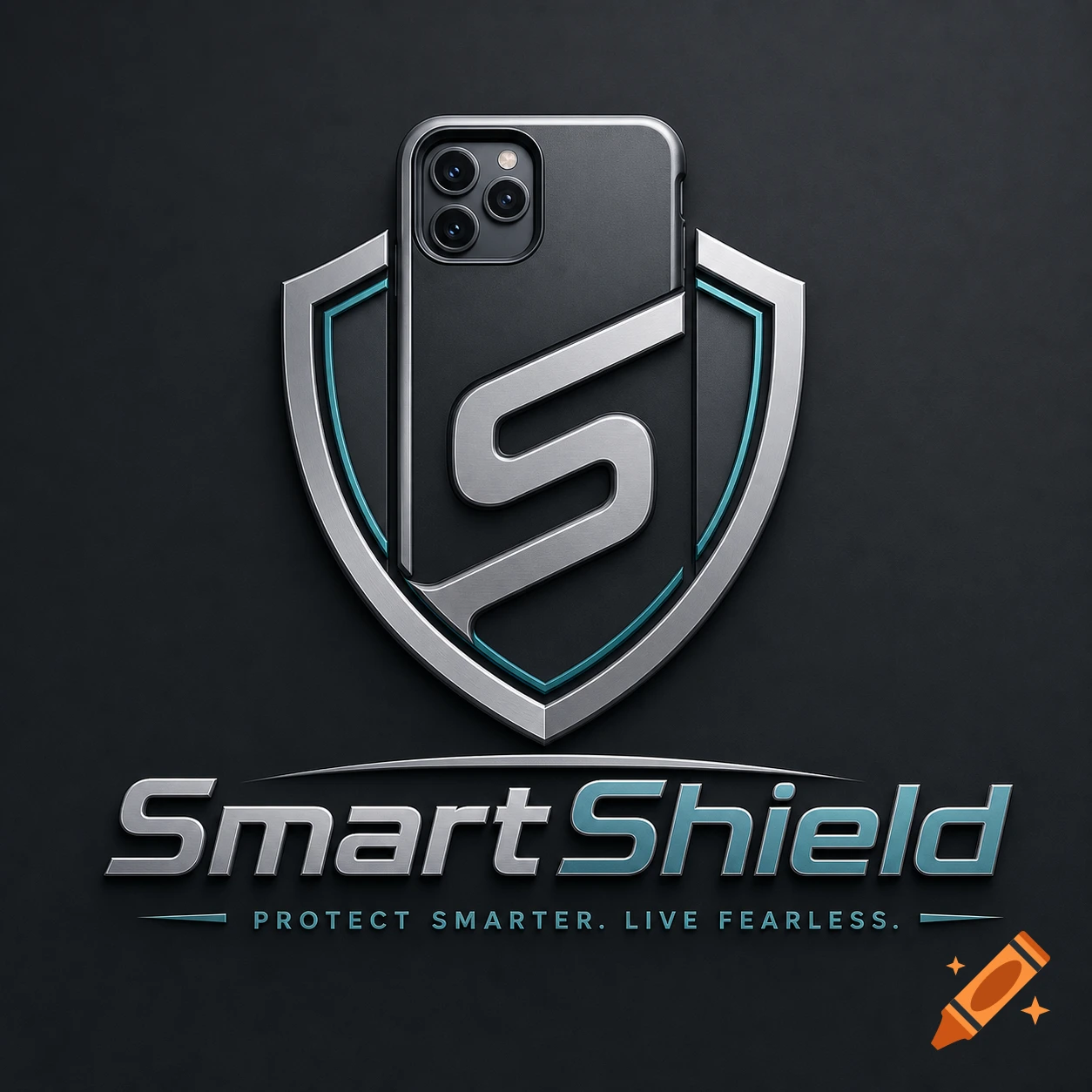 Sleek metallic logo with a shield, an S shape, and a smartphone, featuring "SmartShield" text.