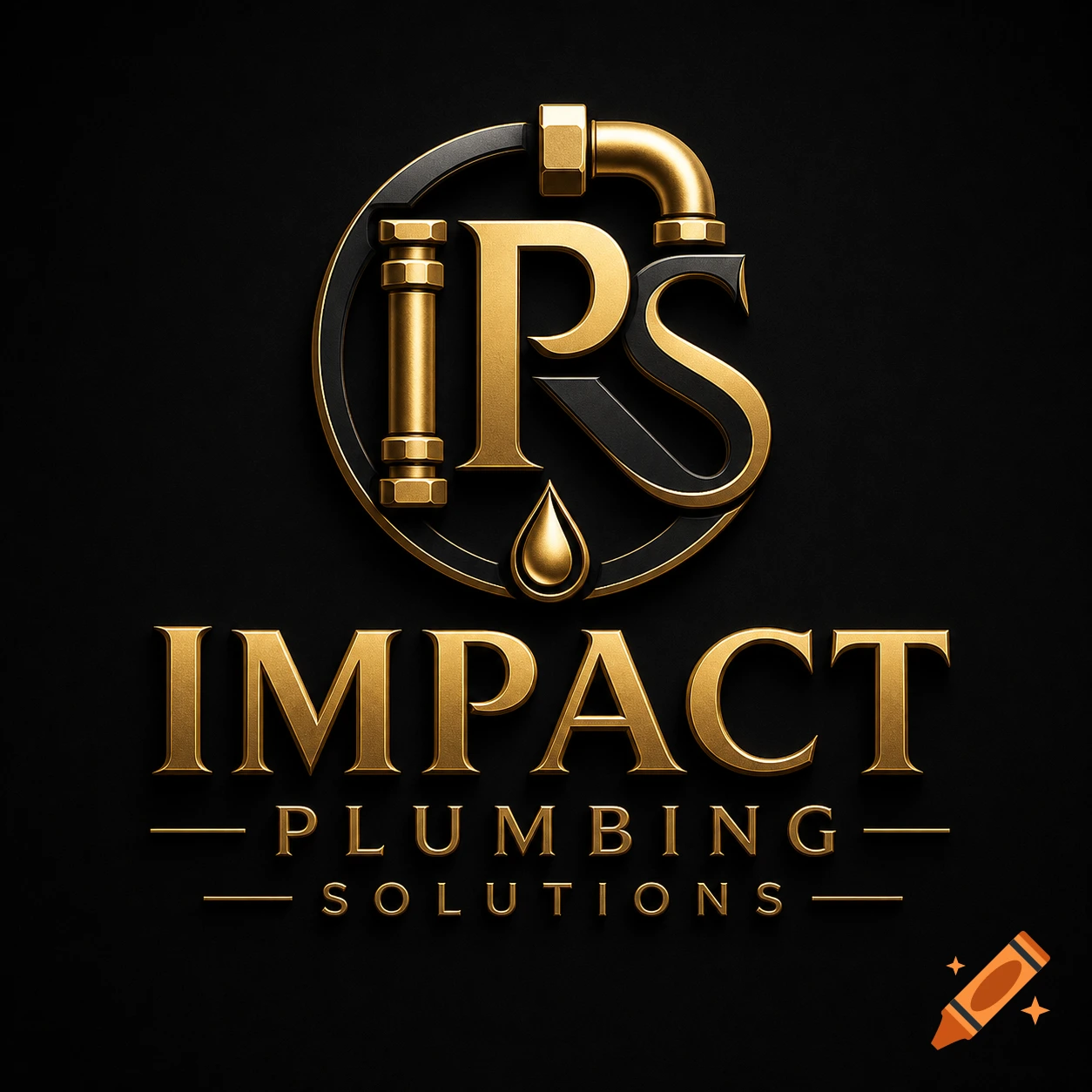 Gold and black logo for Impact Plumbing Solutions featuring stylized letters IPS, pipes, and a water drop.