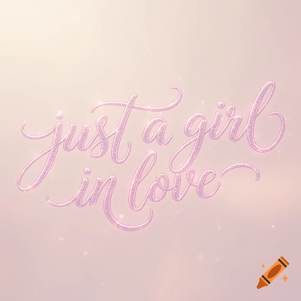 Pink glittery cursive text spelling 'just a girl in love' on a light background.