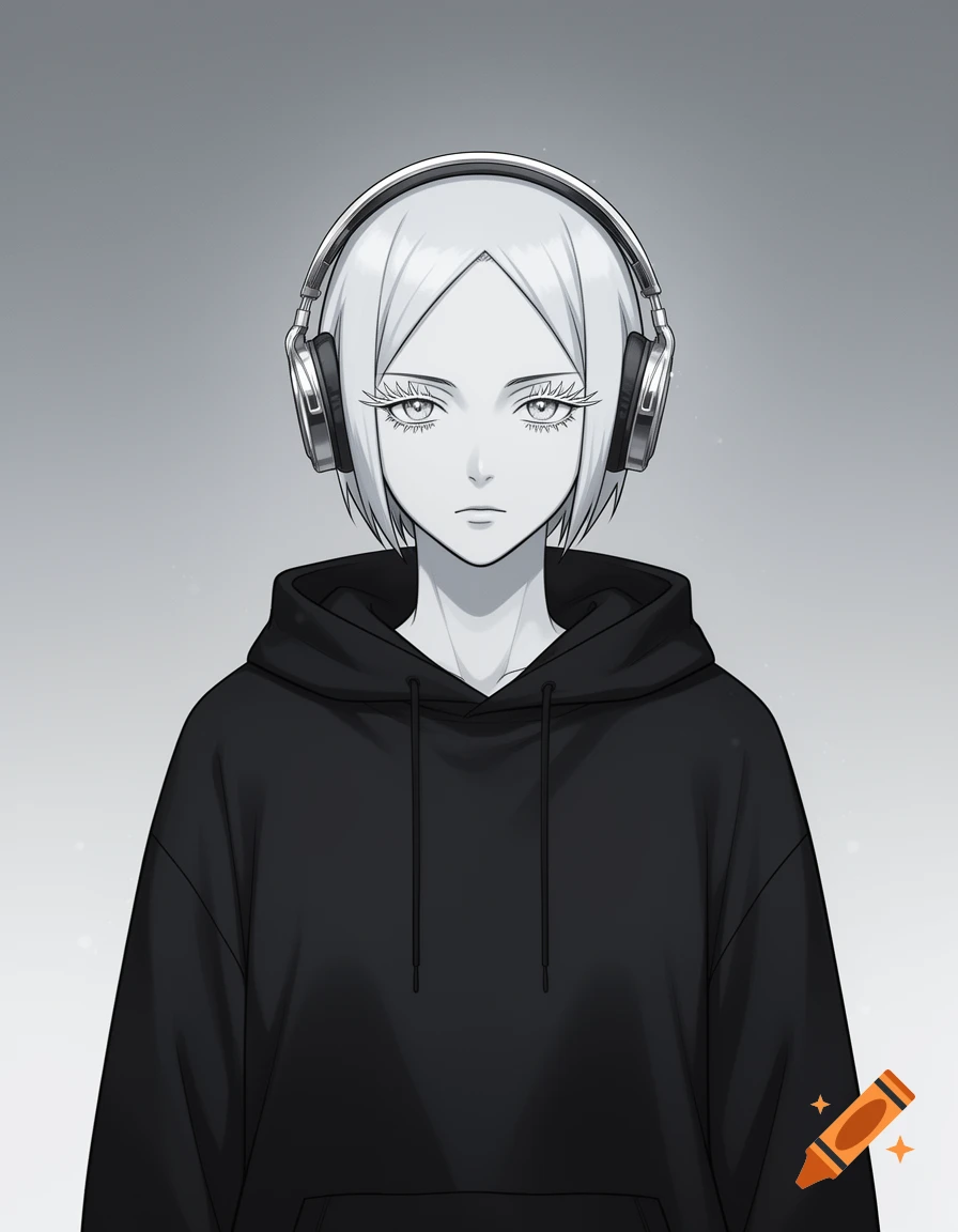 Stylized anime portrait of a woman with short white hair, long white ...