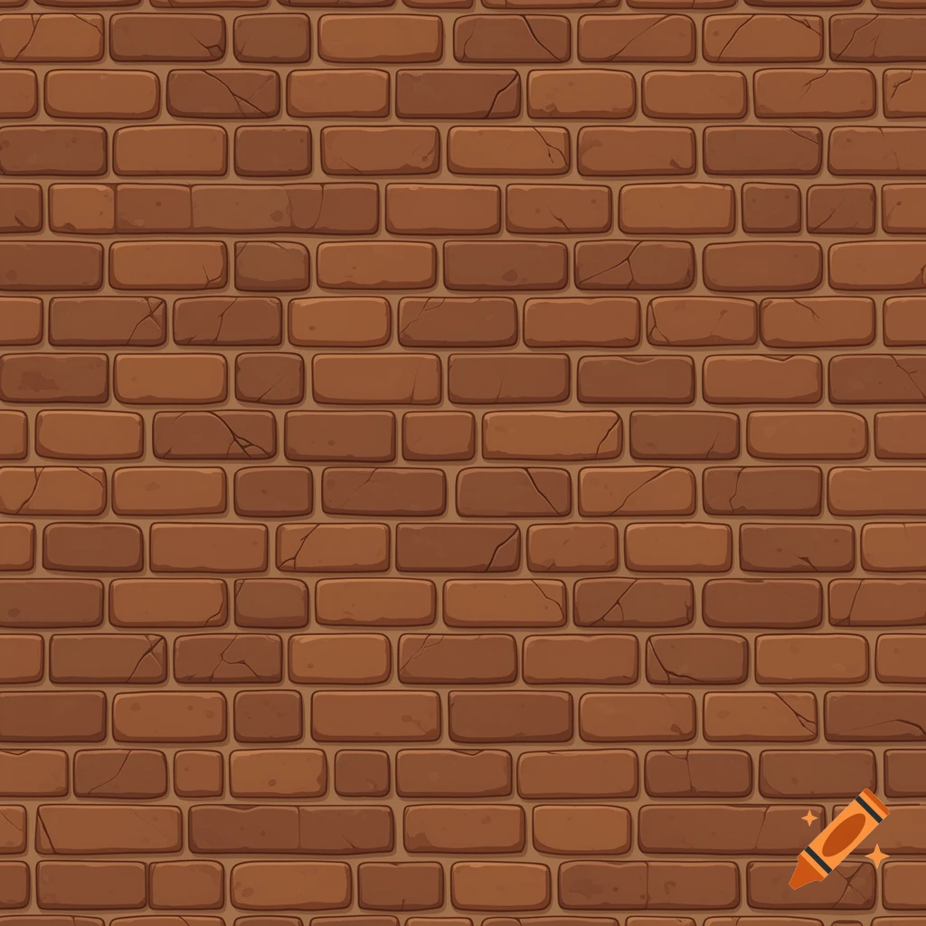 A seamless cartoon brown brick wall texture with subtle cracks.
