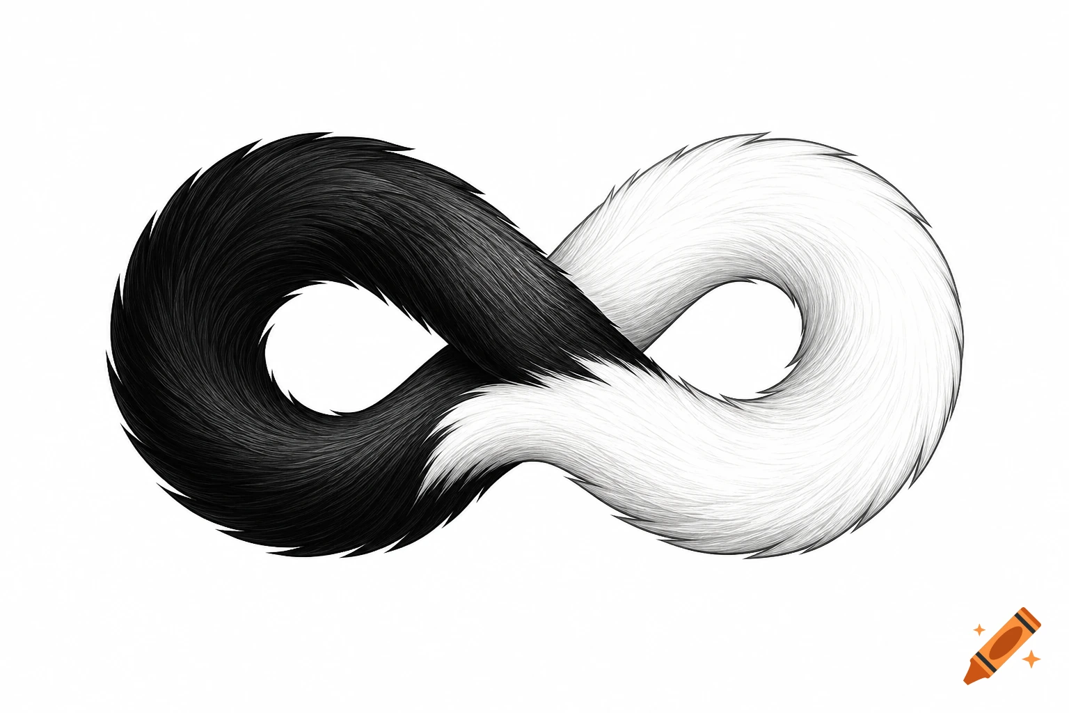 Stylized black and white wolf tails intertwined to form an infinity symbol.