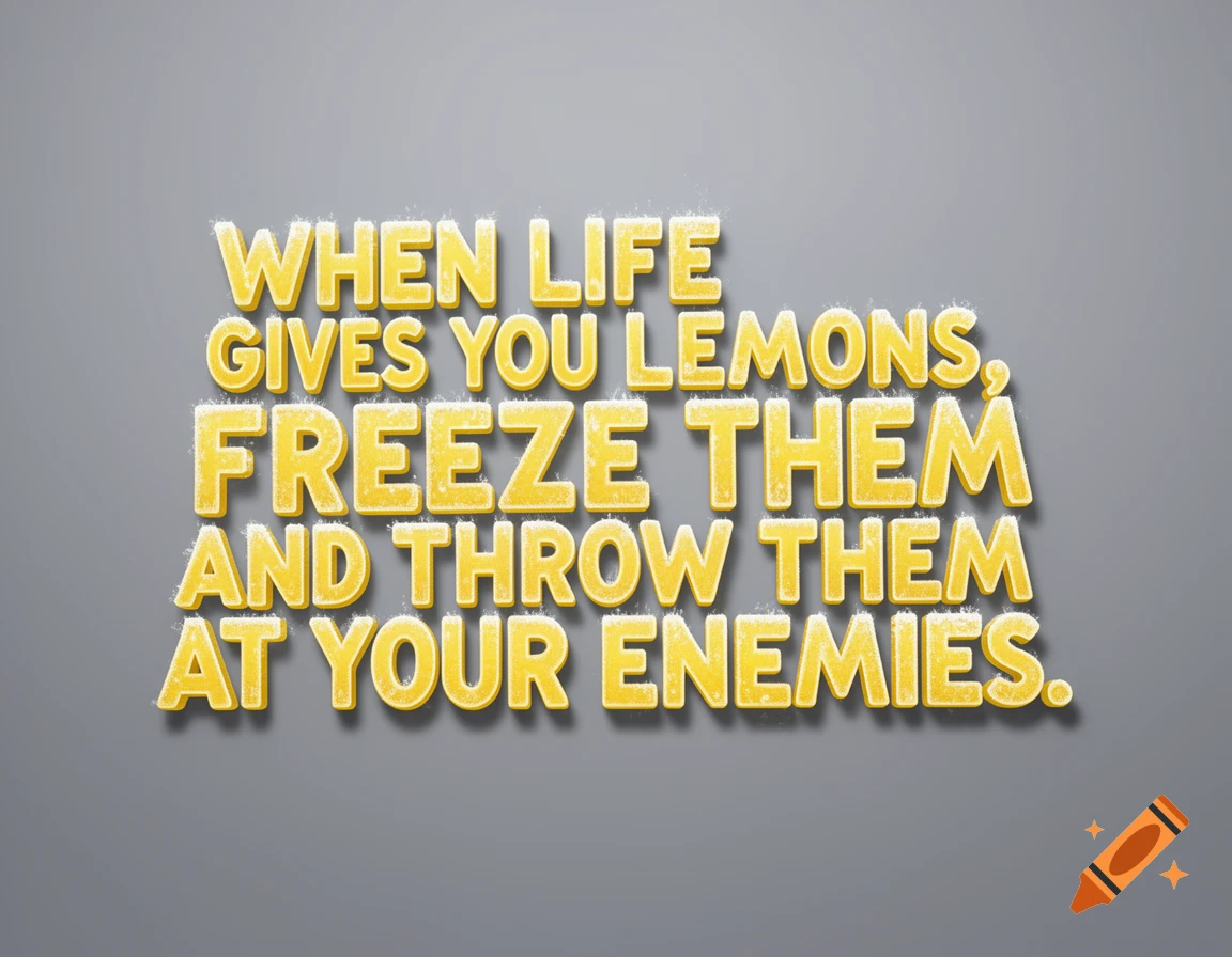 Yellow frosty text on a grey background reads, "When life gives you lemons, freeze them and throw them at your enemies."